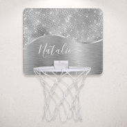 Silver Glitter Glam Bling Personalized Metallic Mini Basketball Hoop at Zazzle