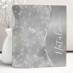 Silver Glitter Glam Bling Personalized Metallic Mini Binder<br><div class="desc">Easily personalize this silver brushed metal and glamorous faux glitter patterned binder with your own custom name.</div>