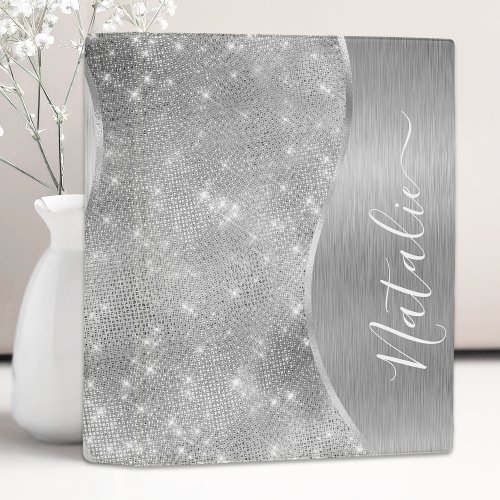 Silver Glitter Glam Bling Personalized Metallic Mini Binder