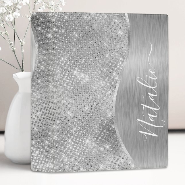 Silver Glitter Glam Bling Personalized Metallic Mini Binder (Creator Uploaded)