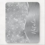 Silver Glitter Glam Bling Personalized Metallic Mouse Pad<br><div class="desc">Easily personalize this silver brushed metal and glamorous faux glitter patterned mouse pad with your own custom name.</div>