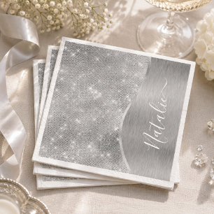 Silver Glitter Glam Bling Personalized Metallic Napkins