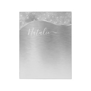 Silver Glitter Glam Bling Personalized Metallic Notepad