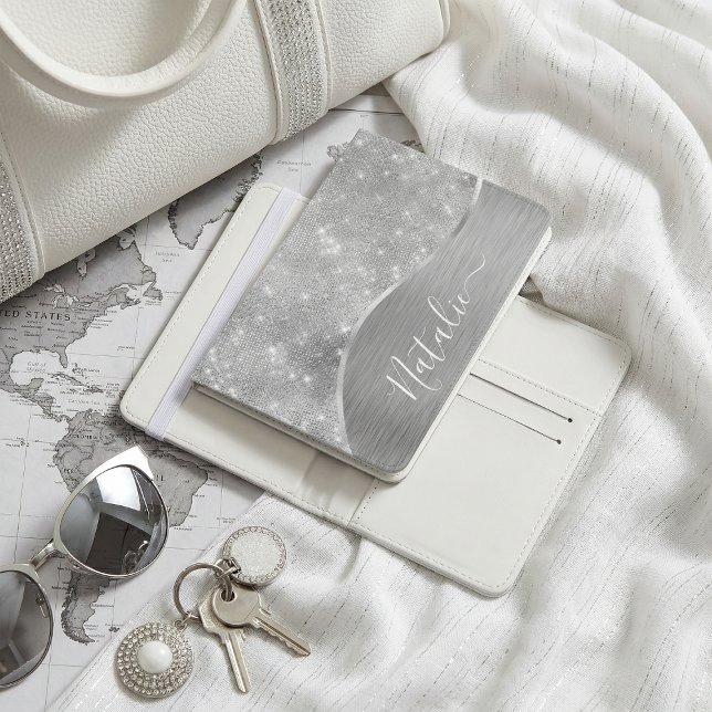 Silver Glitter Glam Bling Personalized Metallic Passport Holder (Creator Uploaded)