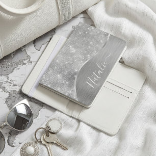 Silver Glitter Glam Bling Personalized Metallic Passport Holder