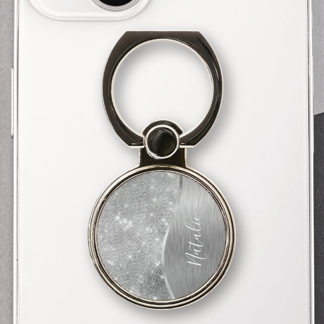 Silver Glitter Glam Bling Personalized Metallic Phone Ring Stand (Creator Uploaded)