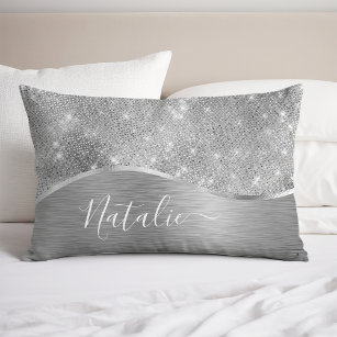 Silver Glitter Glam Bling Personalized Metallic Pillow Case