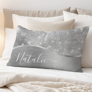 Silver Glitter Glam Bling Personalized Metallic Pillow Case