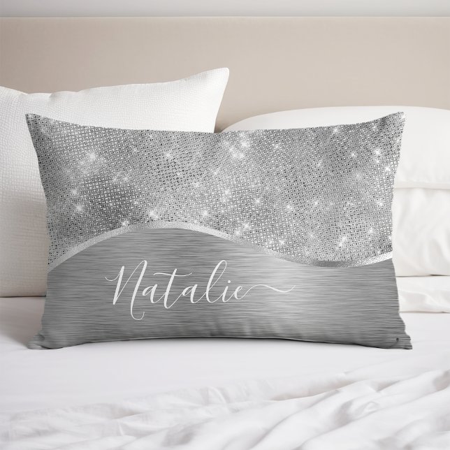 Silver Glitter Glam Bling Personalized Metallic Pillow Case (Creator Uploaded)