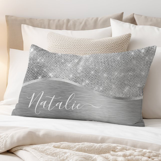 Silver Glitter Glam Bling Personalized Metallic Pillow Case (Creator Uploaded)