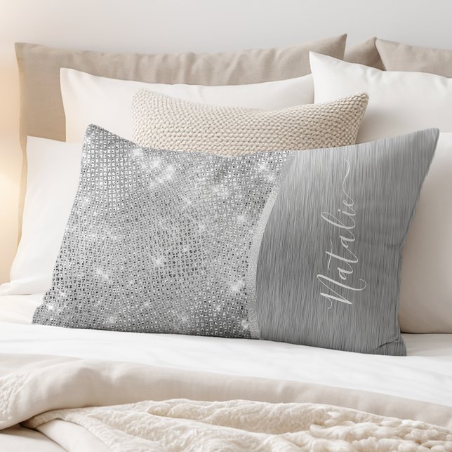 Silver Glitter Glam Bling Personalized Metallic Pillow Case (Creator Uploaded)