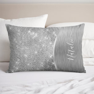 Silver Glitter Glam Bling Personalized Metallic Pillow Case