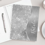 Silver Glitter Glam Bling Personalized Metallic Planner<br><div class="desc">Easily personalize this silver brushed metal and glamorous faux glitter patterned planner with your own custom name.</div>
