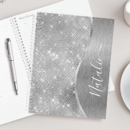 Silver Glitter Glam Bling Personalized Metallic Planner