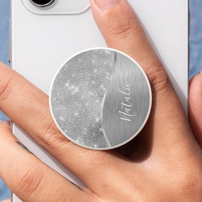 Silver Glitter Glam Bling Personalized Metallic PopSocket (Creator Uploaded)
