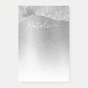 Silver Glitter Glam Bling Personalized Metallic Post-it Notes