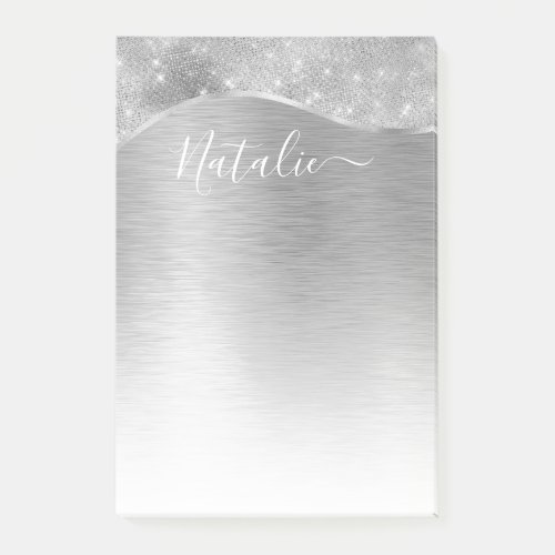 Silver Glitter Glam Bling Personalized Metallic Post_it Notes