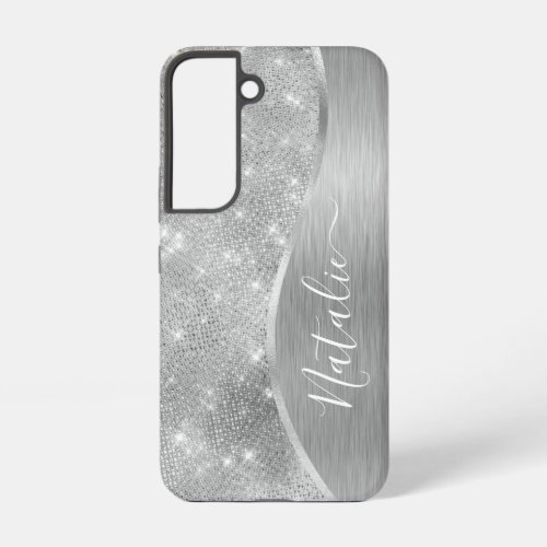 Silver Glitter Glam Bling Personalized Metallic Samsung Galaxy S22 Case