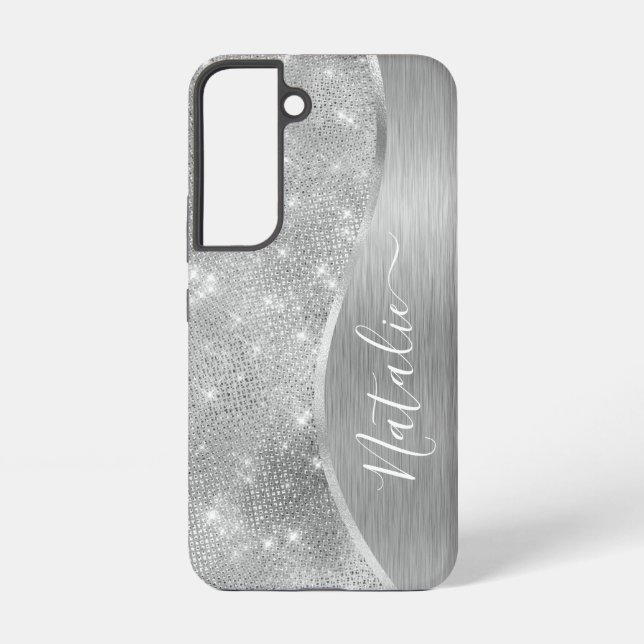 Silver Glitter Glam Bling Personalized Metallic Samsung Galaxy Case (Back)