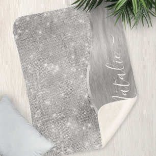 Silver Glitter Glam Bling Personalized Metallic Sherpa Blanket