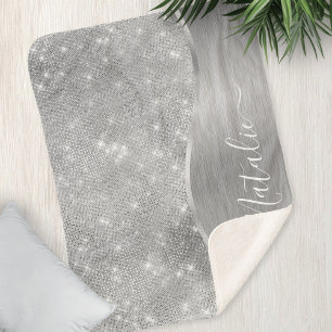 Silver Glitter Glam Bling Personalized Metallic Sherpa Blanket