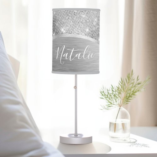Silver Glitter Glam Bling Personalized Metallic Table Lamp
