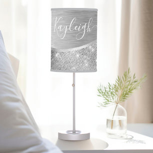 Silver Glitter Glam Bling Personalized Metallic Table Lamp