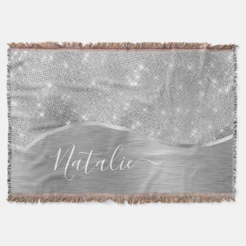 Silver Glitter Glam Bling Personalized Metallic Throw Blanket