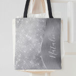 Silver Glitter Glam Bling Personalized Metallic Tote Bag<br><div class="desc">Easily personalize this silver brushed metal and glamorous faux glitter patterned tote bag with your own custom name.</div>