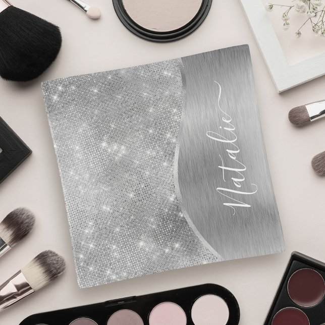 Silver Glitter Glam Bling Personalized Metallic Trinket Tray (Creator Uploaded)