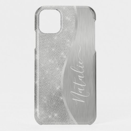 Silver Glitter Glam Bling Personalized Metallic iPhone 11 Case