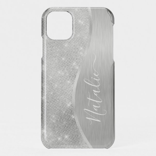Silver Glitter Glam Bling Personalized Metallic Uncommon iPhone Case (Back)
