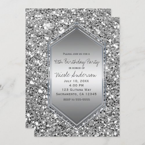 Silver Glitter Glam Chic Birthday Party Any Event Invitation