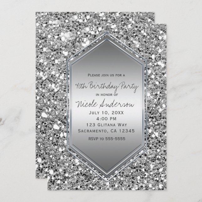 Silver Glitter Glam Chic Birthday Party Any Event Invitation (Front/Back)