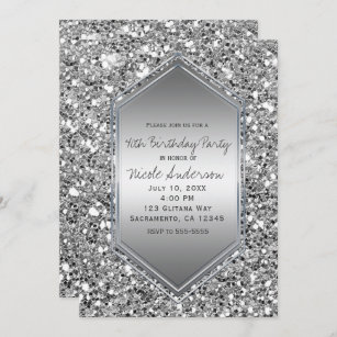 Silver Glitter Glam Chic Birthday Party Any Event Invitation