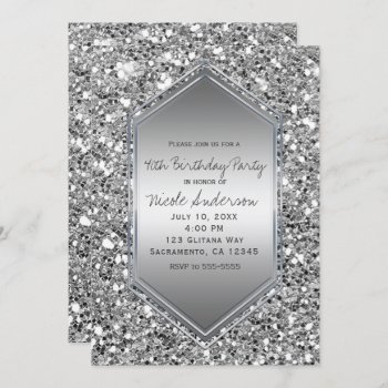 Silver Glitter Glam Chic Birthday Party Any Event Invitation by printabledigidesigns at Zazzle