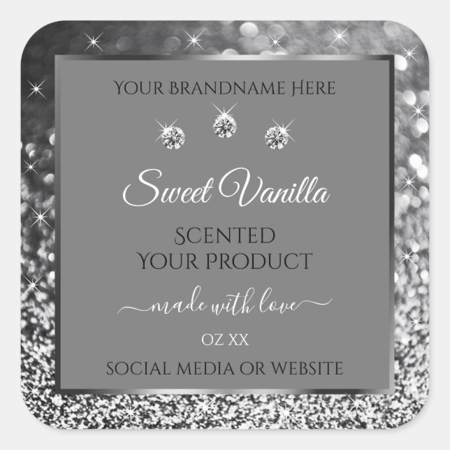 Silver Glitter Glam Gray Product Packaging Labels (Front)