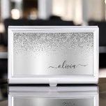 Silver Glitter Glam Metal Monogram Name Business Card Case<br><div class="desc">Silver Faux Foil Metallic Sparkle Glitter Brushed Metal Monogram Name Business Card Holder. This makes the perfect sweet 16 birthday,  wedding,  bridal shower,  anniversary,  baby shower or bachelorette party gift for someone that loves glam luxury and chic styles.</div>