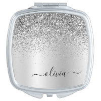 Silver Glitter Glam Metal Monogram Name