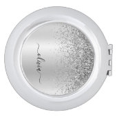 Silver Glitter Glam Metal Monogram Name Compact Mirror (Side)