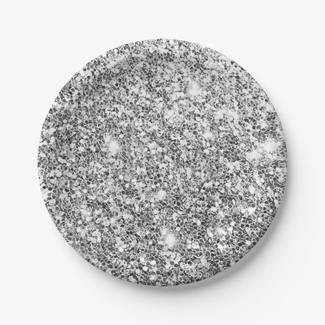Silver Glitter Glam Paper Plates (Front)