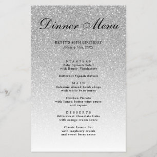 Silver Glitter Glam Party Menu Flyer