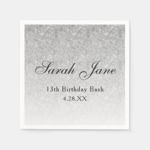 Silver Glitter Glam Personalized Napkins