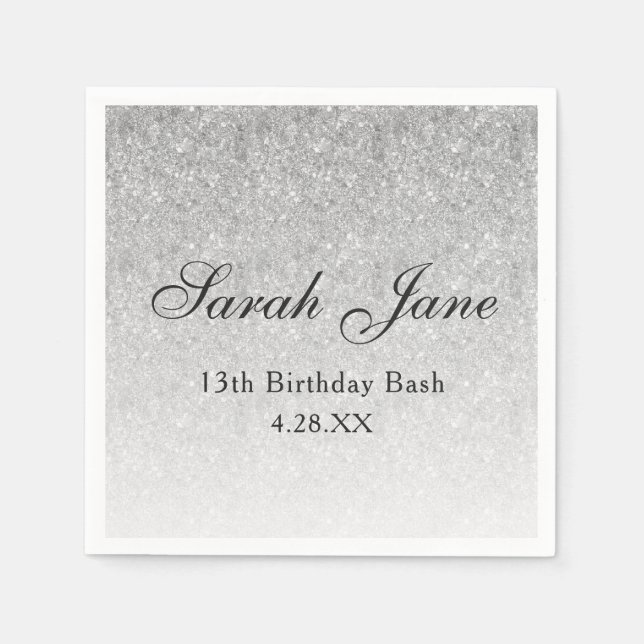 Silver Glitter Glam Personalized Napkins (Front)