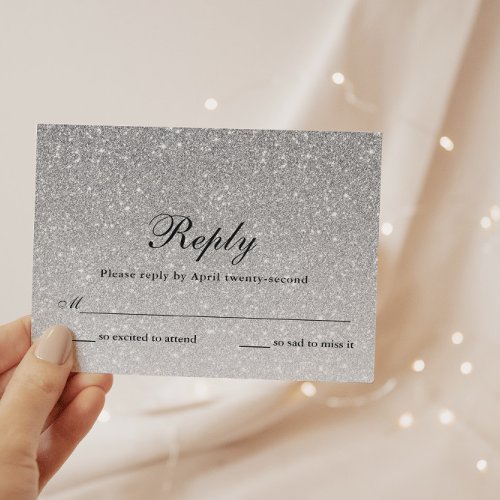 Silver Glitter Glam Personalized Reply Card