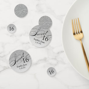 Silver Glitter Glam Personalized Sweet 16 Confetti