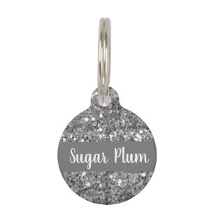 Silver Glitter Glam Pet Dog Cat Lost Id Pet ID Tag