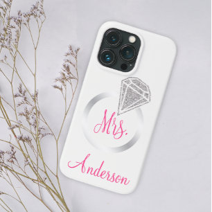 Silver Glitter Glam Ring Mrs Bride Initial Name iPhone 13 Pro Case