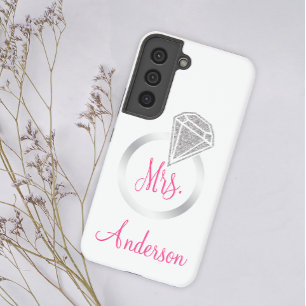 Silver Glitter Glam Ring Mrs Bride Initial Name Samsung Galaxy S22 Case