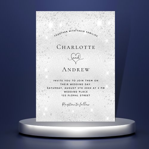 Silver glitter glamorous luxury wedding invitation